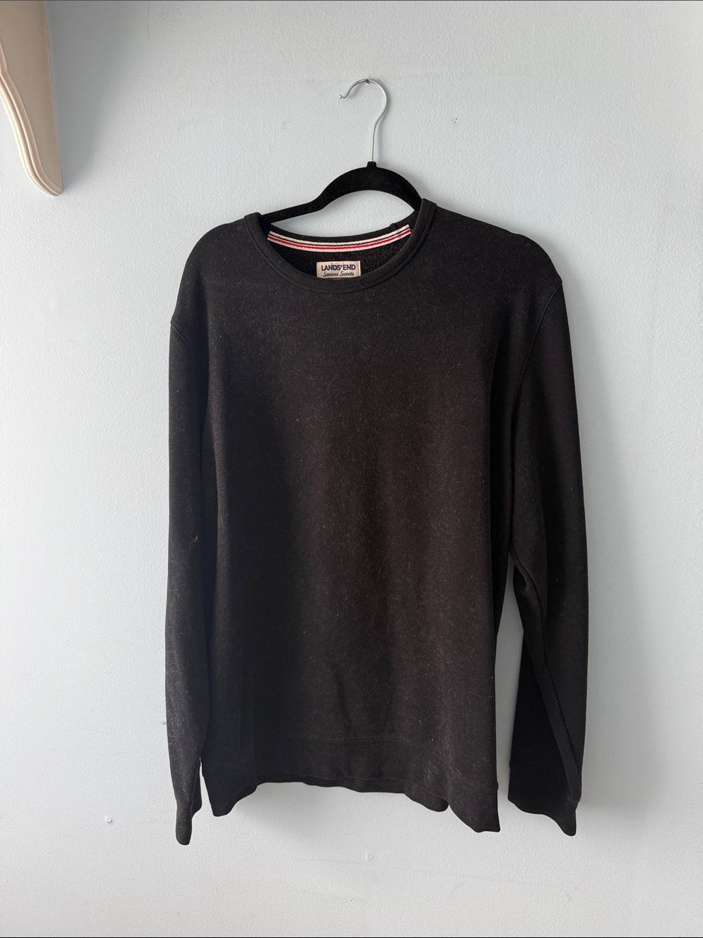 Lands' End Men's Black Crewneck Pullover Sweater